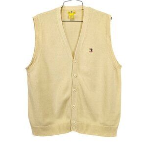 Duck Head V Neck Cotton Knit Vintage Button Up Yellow Cardigan Sweater Vest